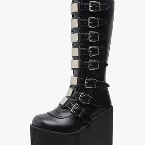 Black Buckle Knee-High Boots